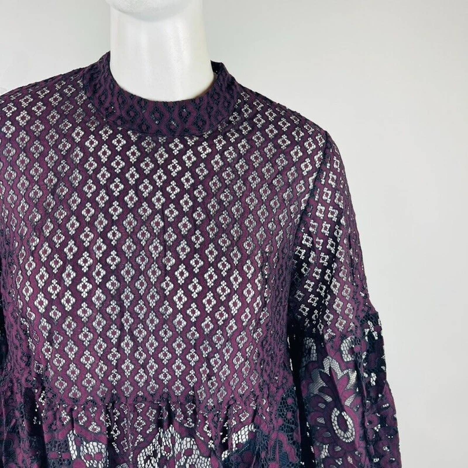 Lane Bryant Womans Sz 18 Plus Blouse Top Floral Maroon Black Floral Lace — image 4 of 8